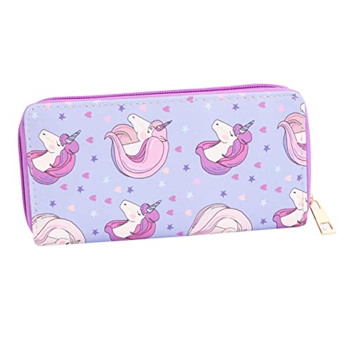 VALICLUD Einhorn Lange Geldbörse Damen PU Geldbörse mit Fächern für Mädchen Cartoon Einhorn Muster Reißverschluss für Schule und Alltag von VALICLUD