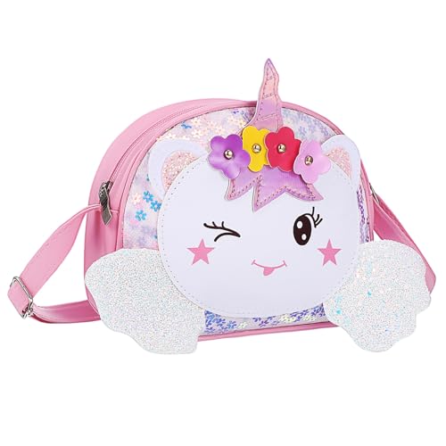 VALICLUD Einhorn Umhängetasche Mädchen PU Schultertasche Verstellbar Cartoon Design Niedliche Crossbody Tasche für Teenager und Rosa von VALICLUD