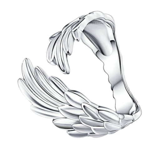 VALICLUD Einstellbarer Offener Flügelring aus Sterlingsilber Gefedert Verziert Damenring Schmuck für Frauen und Mädchen Eleganter Silberring mit Weißer Platinbeschichtung von VALICLUD