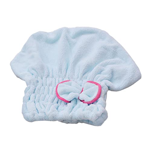 VALICLUD Elastische Haartrockenkappe aus Korallenfleece mit Schleifen Design Schnelltrocknende Duschhaube für Damen Bad Gym und Reisen Hellblau von VALICLUD