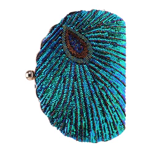 VALICLUD Elegante Damen Clutch Abendtasche mit Perlen und Pailletten Leichte Handtasche für Party Hochzeit Hochwertige Polyester Langlebig und Modisch in Pfauen grün von VALICLUD