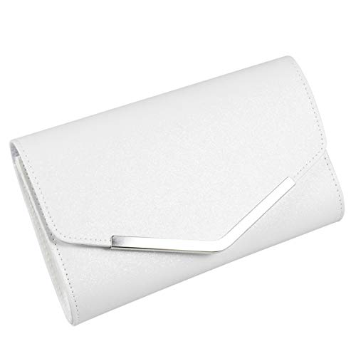 VALICLUD Elegante Damen Clutch Weiß 24 X 14 X 5 Cm Handtasche Mit Kettengurt FüR Hochzeit Party Und Abendveranstaltungen Stilvolle Abendtasche Mit Metallverzierung von VALICLUD