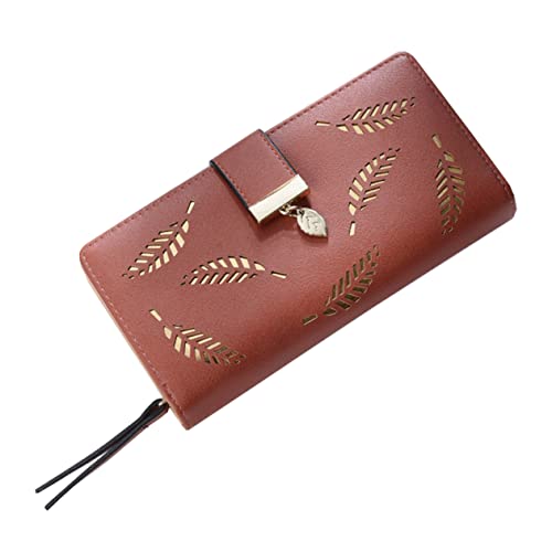 VALICLUD Elegante Damen Geldbörse Aus Leder Mit Hohlen Blättern Große Kapazität Für Karten Münzen Und Bargeld Für Frauen Und Mädchen Kaffeefarben von VALICLUD