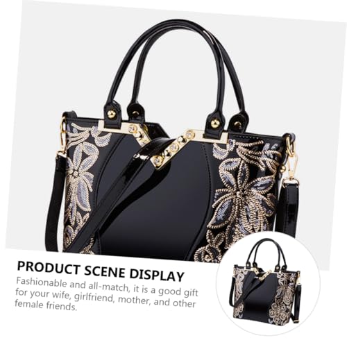 VALICLUD Elegante Damen Handtasche aus PU Material mit Stickerei Leichte Tragbare Umhängetasche und Schultertasche für Alltag Shopping und Freizeit Modisches Design Schwarz von VALICLUD