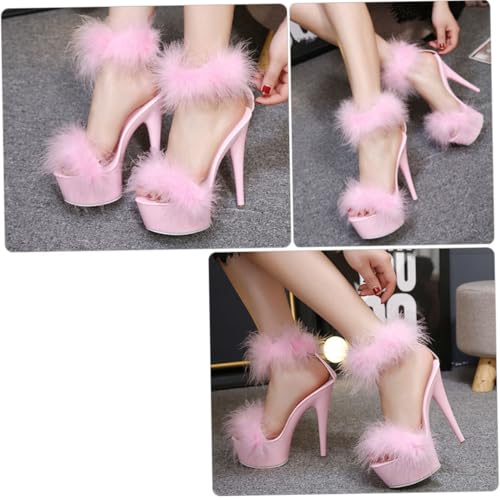 VALICLUD Elegante Damen High Heel Sandalen mit Flauschigem Federabsatz und Wasserdichtem Plateau Modische Offene Schuhe für Party und Alltag Komfortables Innenmaterial Zufällige Farbe von VALICLUD
