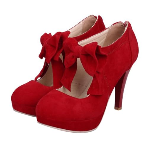 VALICLUD Elegante Damen High Heels mit Schleifen Detail Atmungsaktive Sommerschuhe für Frühling und Sommer Stabile Absätze Modische Rote Schuhe Komfortabel und Langlebig von VALICLUD
