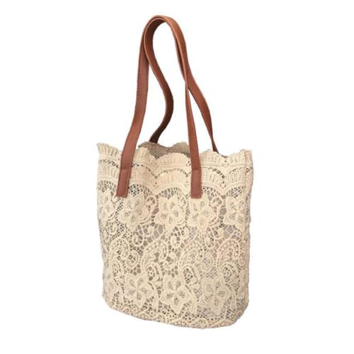 VALICLUD Elegante Damen Schultertasche aus Spitze mit Besticktem Design Mittelgroß Alltagstauglich für Shopping Party und Freizeit Modische Umhängetasche in Apricot mit Magnetverschluss von VALICLUD