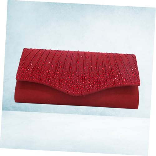 VALICLUD Elegante Satin Clutch Handtasche mit Strasssteinen Magnetischem Verschluss Edle Abendtasche in Weinrot Kleine Umhängetasche mit Kettenriemen für Hochzeit Party und Ball von VALICLUD