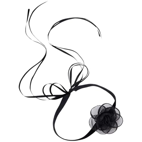 VALICLUD Elegante Schwarze Blumen Choker Halskette Damen Leichte Stoffkette mit Blumenmotiv Verstellbare Clavicle Chain für Party Halloween Valentinstag und Festliche Anlässe von VALICLUD