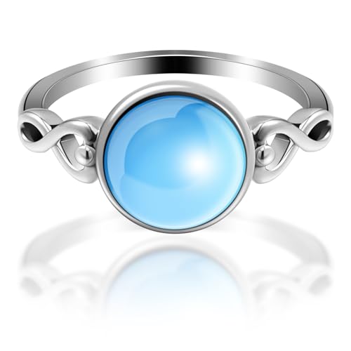 VALICLUD Eleganter Blauer Glasring Damenring US Kupfer Schmuck mit Mondstein optik Minimalistisches Design für Hochzeiten Verlobungen und Alltag von VALICLUD