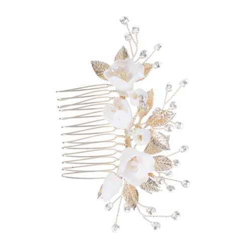 VALICLUD Eleganter Braut Haarkamm mit Keramikblume und Perlenbesatz Hochzeit Haarschmuck für Frauen Kunstvoll Gestaltetes Funkelnde Körner-details Klassische Brautdekoration von VALICLUD