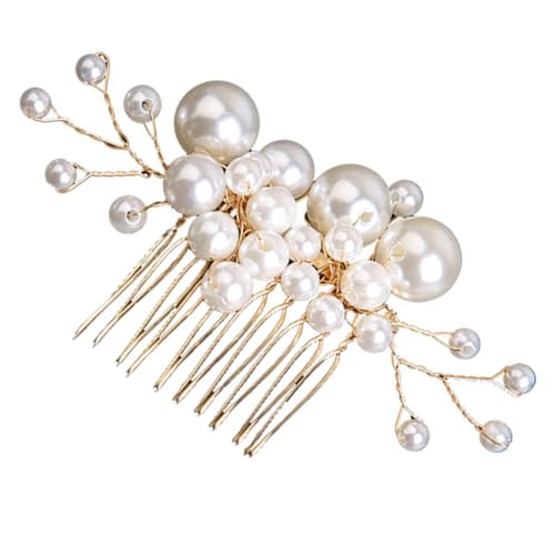 VALICLUD Eleganter Goldfarbener Perlen Haarkamm Brautschmuck Handgefertigter Seitenkamm für Damen und Mädchen Stilvoller Haarschmuck zur Hochzeit und Festlichen Anlässen von VALICLUD