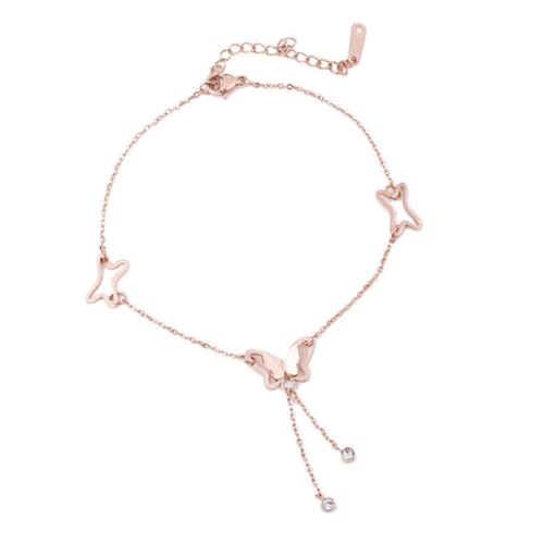 VALICLUD Elegantes Damen Fußkettchen aus Titanlegierter Legierung mit Funkelndem Schmetterlingsanhänger Verstellbare Zarte Fußkette in Roségold Modischer Schmuck für Frauen und Mädchen von VALICLUD