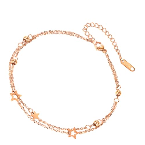 VALICLUD Elegantes Fußkettchen Damen Doppel Lagig Stern Design Edelstahl Leicht Komfortabel Für Alltag Strand Hochzeit Party Schmuck Accessoire von VALICLUD