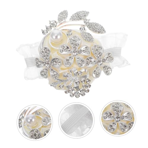 VALICLUD Elegantes Handgelenk Blumenarmband mit Strass Seidigem Material und Perlen Bequeme Brautjungfern Wristcorsage für Hochzeiten Partys und Festliche Anlässe von VALICLUD