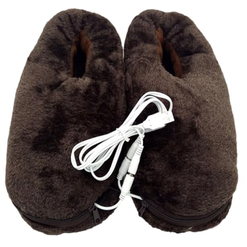 VALICLUD Elektrische Heizschuhe USB Beheizbare Fußwärmer Wärmende Hausschuhe für Zuhause Büro Dorm Komfortable Warme Schuhe gegen Kälte im Winter Braun von VALICLUD