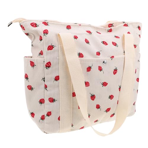 VALICLUD Erdbeer Schultertasche Cord Umhängetasche mit Seitlicher Tasche für Einkauf Freizeit und Reisen für Frühling und Sommer Weiß VALICLUD Erdbeer Schultertasche Cord Umhängetasche mit Seitlicher Tasche für Einkauf Freizeit und Reisen für Frühling und Sommer Weiß von VALICLUD