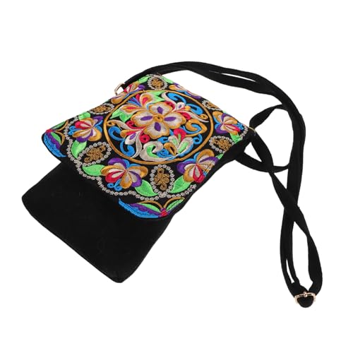 VALICLUD Ethnische Bestickte Umhängetasche mit Verstellbarem Riemen Kompakte Smartphone Schultertasche mit Floralem Muster Kleine Praktische Handtasche für Reisen Einkäufe und Alltag von VALICLUD