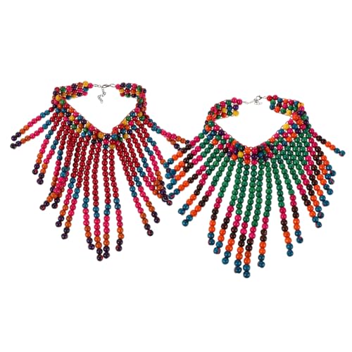 VALICLUD Ethnische Bunte Holzperlenkette Damen Handgefertigte Afrikanische Naturperlen mit Quaste Leichter Boho-schmuck für Alltag Party und Reisen Grün Gemischt von VALICLUD
