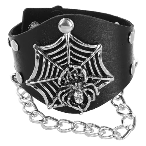 VALICLUD Exaggerated Punk PU Lederarmband Verstellbar mit Halloween Spinnennetz Motiv Unisex Gothic Armband für Männer Frauen Stilvolles Halloween Schmuck Accessoire von VALICLUD