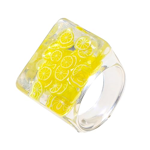 VALICLUD Extravaganter Resin Ring mit Transparenter Frucht Design Kreativer Quadratischer Fingerring aus Farbigem Kunstharz Modischer Schmuck für Frauen zu Festivals und Alltag von VALICLUD