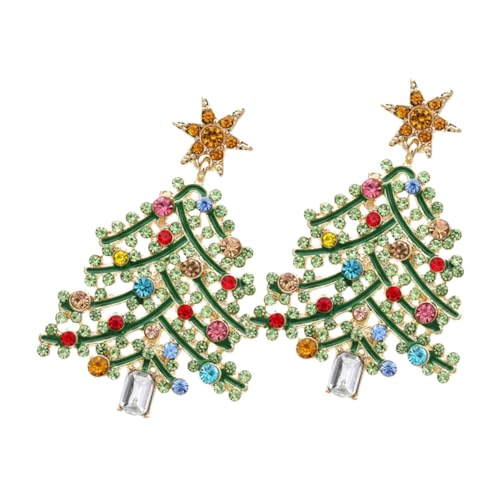 VALICLUD Extravaganter Weihnachtsbaum Ohrringe mit Funkelnden Strasssteinen Hängende Ohrstecker für Frauen Festlicher Schmuck für Weihnachten Glamouröse Deko für Besondere Anlässe von VALICLUD