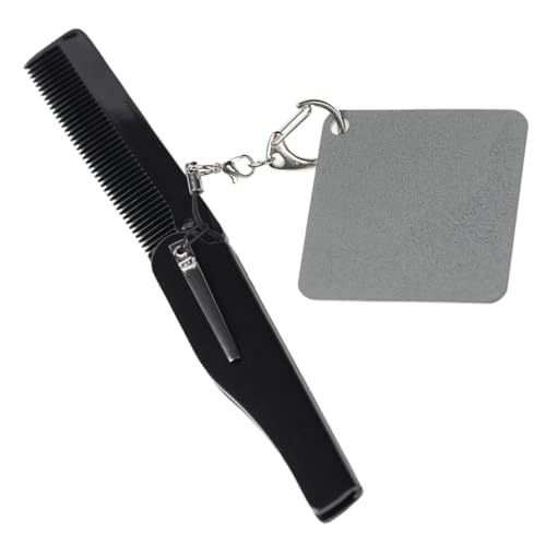 VALICLUD Faltbarer Bartkamm mit Schlüsselanhänger und Quadratischem Spiegel Kompakter Reise klappkamm für Männer Robust Leicht Vielseitig für Bartpflege Praktische Aufbewahrung von VALICLUD