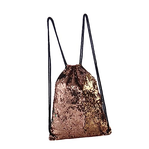 VALICLUD Fashion Drawstring Backpack Für Damen Schimmernder Sportbeutel Für Outdoor Strand Yoga Champagnergold Mit Bunten Pailletten von VALICLUD