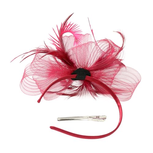 VALICLUD Faszinator Haarclip Mit Netz Und Federn Eleganter Teehut Für Frauen Für Hochzeiten Und Teepartys Haarschmuck Weinrot Vielseitig Als Haarband Nutzbar von VALICLUD