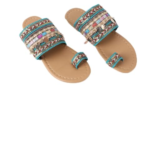 VALICLUD Flache Damensandalen Boho Stil Sommer Pantoletten Leicht Grün Rutschfest Atmungsaktiv Komfortable Bequeme Slipper Für Alltag Freizeit Strand von VALICLUD