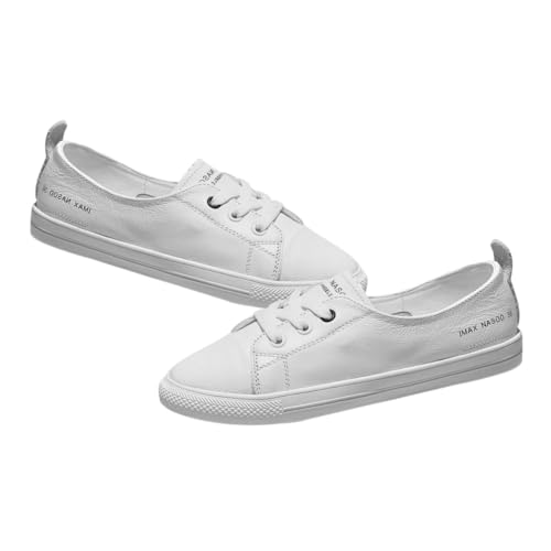 VALICLUD Flache Weiße Damen Sneakers Sommer Leicht Atmungsaktiv Slip Schuhe Modisch Komfortabel für Alltag Freizeit und Jeans oder Rock Kombinationen von VALICLUD