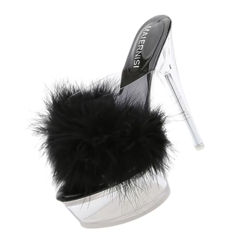 VALICLUD Hochhackige Sandalen Mit Flauschigem Design Transparente Dünne High Heel Hausschuhe Für Damen Stilvolle Absatzform Bequeme Und Modische Indoor-schuhe von VALICLUD