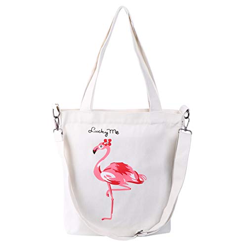 VALICLUD Frauen Leinwand Umhängetasche Flamingo Hobo Umhängetasche Lässige Tasche Abnehmbare Handtasche für Mädchen Einkaufen Arbeit Reiseschule (Weiß) von VALICLUD