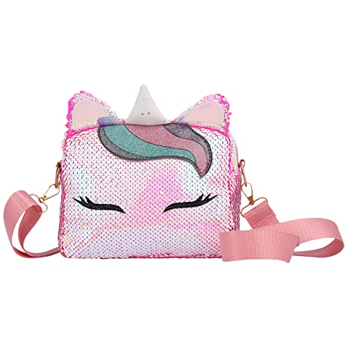 VALICLUD Frauen Mädchen Einhorn Pailletten Tasche Glitzer Crossbody Geldbörse Umhängetasche für Kinder Kleine Mädchen von VALICLUD