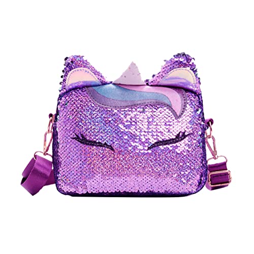 VALICLUD Frauen Mädchen Einhorn Pailletten Tasche Glitzer Crossbody Geldbörse Umhängetasche für Kinder Kleine Mädchen (Lila) von VALICLUD