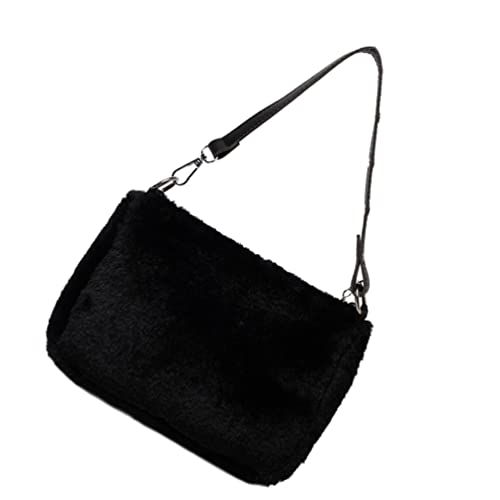 VALICLUD Frauen Plüsch Geldbörse Faux Fell Geldbörsen Plüsch Achseltasche für Frauen Dame Mädchen Flauschige Geldbörse Clutch Geldbörsen Plüsch Umhängetasche Crossbody Bag Black von VALICLUD