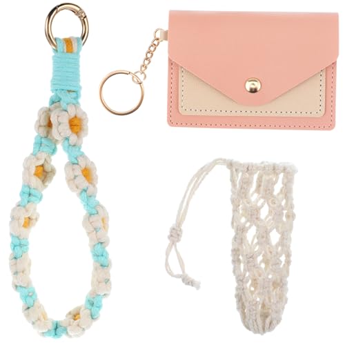 VALICLUD Armband Damen Geflochtenes Schlüsselanhänger Set Für Frauen 1 Daisy Schlüsselanhänger 1 Kartenetui 1 Weißem Netzbeutel Stilvolles Schlüsselbund von VALICLUD
