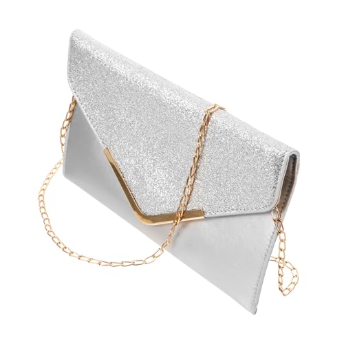 VALICLUD Glitzer Abendtasche Damen PU Clutch mit Metallverschluss Party und Hochzeits Handtasche Schimmernde Abendhandtasche für Festliche Anlässe Silberfarbene Umhängetasche von VALICLUD
