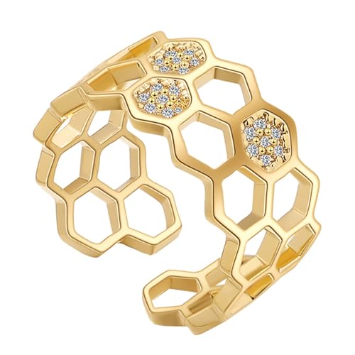VALICLUD Gold Plattierter Offener Kupferring Damen Modisches Schmuckaccessoire mit Hohlem Geometrischem Design Langlebig Vielseitig für Partys Festivals Verlobung und Alltag Geeignet von VALICLUD