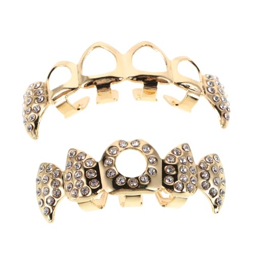 VALICLUD Goldener Hip Hop Teeth Grill mit Hohlem Design Leichter Bequemer Vampir Zahn Schmuck für Halloween Cosplay Rapper Style Rhinestone Verziert Einzigartiger Fake Teeth Grill Decor von VALICLUD