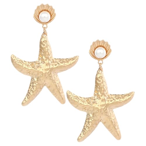 VALICLUD Goldfarbene Alloy Ohrringe Damen mit Perlen Muschel und Design Strandohrringe für Party Urlaub und Alltag Langlebige Ohrstecker mit Klassischem Stil von VALICLUD