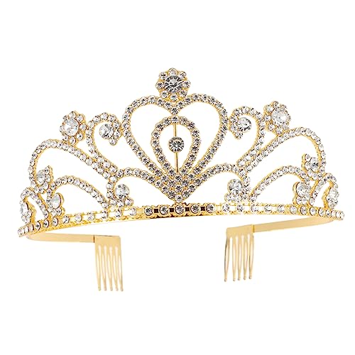 VALICLUD Goldfarbene Brautkrone mit Liebesherz Design Funkelnde Tiara für Hochzeit Abschlussball und Festliche Anlässe Modisches Stirnband für Damen und Mädchen von VALICLUD