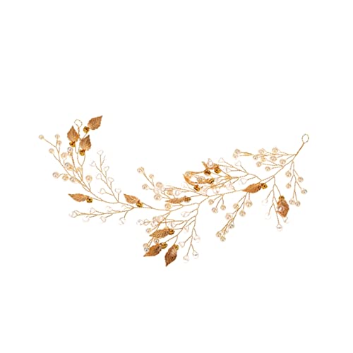 VALICLUD Goldfarbener Brautschmuck Haarband mit Perlen und Kristallen Handgefertigtes Verstellbares Kopfschmuck Accessoire für Hochzeit Party und Damen Frisuren von VALICLUD
