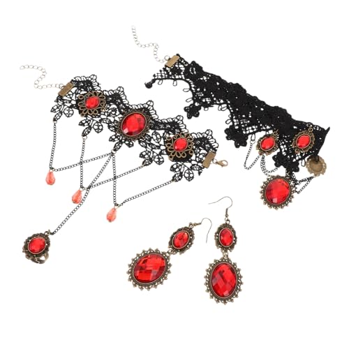 VALICLUD Gothic Choker Schwarze Spitze Asymmetrische Halskette mit Roter Vintage Steampunk Schmuck für Halloween Victorian Cosplay Party von VALICLUD