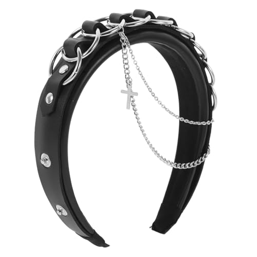 VALICLUD Gothic Stirnband Für Damen Mit Ketten Lederelementen Punk-kopfschmuck Für Halloween Und Partys Einzigartiges Kreuz-design Rutschfestes Haarschmuck Für Jede Gelegenheit von VALICLUD
