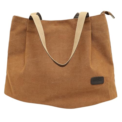 VALICLUD Große Canvas Handtasche Damen Lässige Umhängetasche mit Einem Schulterriemen Geräumige Stofftasche für Alltag Shopping Reisen und Freizeit Modische Kaffee farbe von VALICLUD