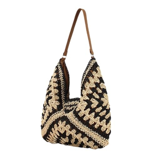 VALICLUD Große Handgewebte Schultertasche aus Leichtem Papierseil Stilvolle Vielseitige Woven Tote Bag für Damen als Sommer Strandtasche Reise und Alltagstasche mit Modischem Design von VALICLUD