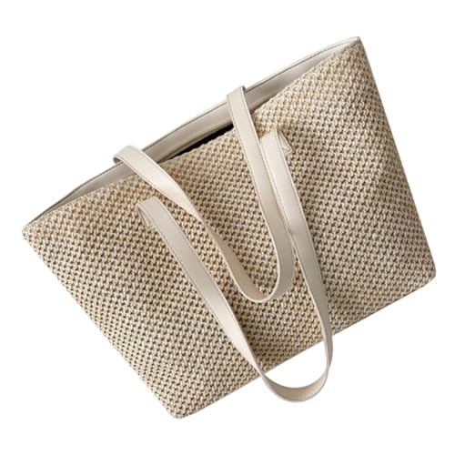 VALICLUD Große Handgewebte Strohtasche Damen Schultertasche Sommer Strandtasche Leichte Hautfreundliche Umhängetasche mit Großem Fassungsvermögen für Alltag Freizeit Reise von VALICLUD