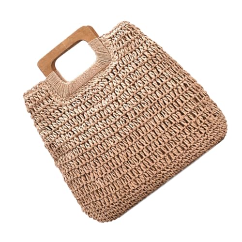 VALICLUD Große Kapazität Handgewebte Strandtasche Damen Strandtasche Boho Stil Einkaufstasche Alltagstasche für Party und Urlaub Vielseitige Aufbewahrungstasche in Khaki von VALICLUD