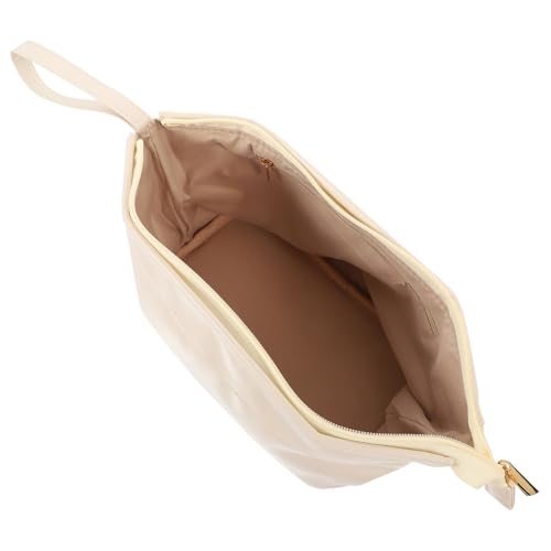 VALICLUD Große Kapazität Pu Leder Kosmetiktasche Damen Reise Schminktasche mit Reißverschluss Tragbare Make up Tasche für Outdoor und Toilettenartikel in Elfenbeinfarben von VALICLUD